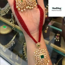 Load image into Gallery viewer, Necklace set- Gold with crystallised necklace green stone & pearl finish MadHug Health Beauty and Personal care