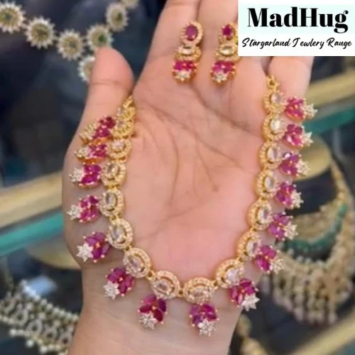Necklace Set- Gold Ruby & crystal with star finish and matching earrings. MadHug Health Beauty and Personal care