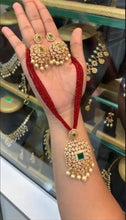 Load image into Gallery viewer, Necklace set- Gold with crystallised necklace green stone &amp; pearl finish MadHug Health Beauty and Personal care
