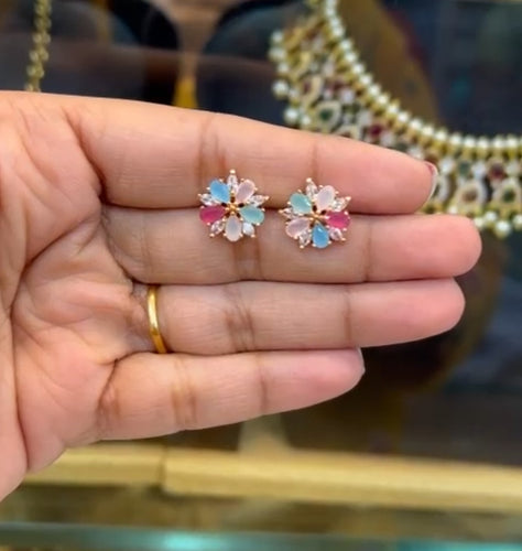 Crystal Floral Stud- Set in Rose gold with pastel color stones is highly versatile on lot of outfit  and occasions.